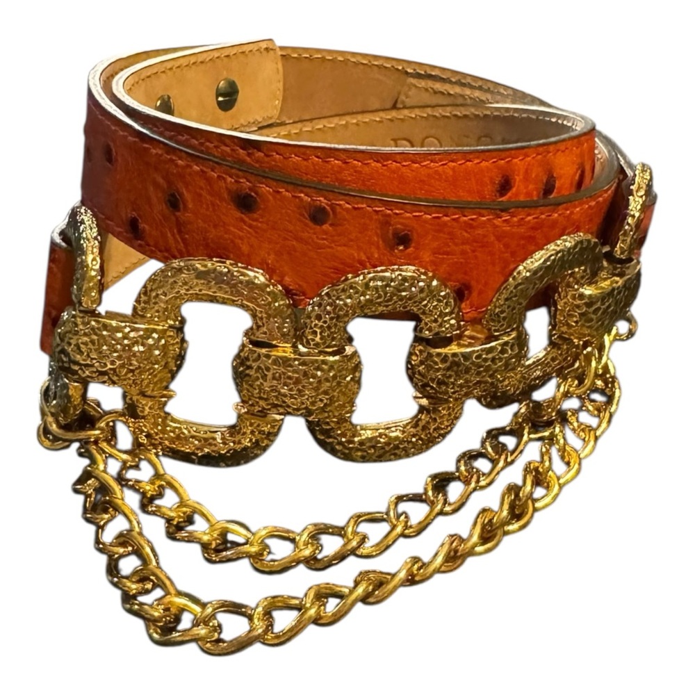Vtg Doncaster‎ Gold Statement Belt M Ostrich Leather Made in Italy - Picture 2 of 12